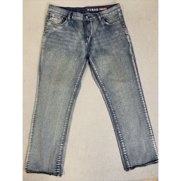 IZOD Jeans Men’s Size 38 X 30  Classic Straight Fit Distressed Denim Pants - Picture 1 of 16